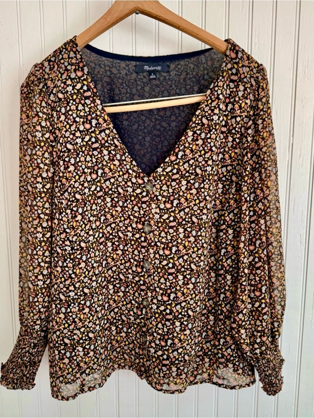 Madewell Black Floral Button-Front Blouse